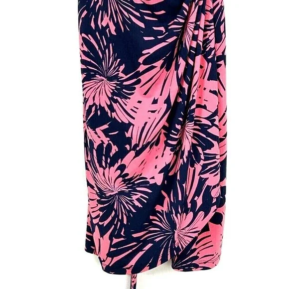 Maggy London Womens Sz 8 Pink And Blue Tropical Floral Cap Sleeve Wrap Dress N4 - Picture 11 of 12